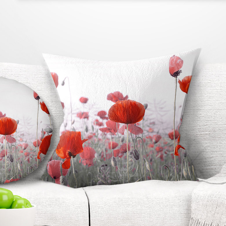 Amazing Red Poppy Flower Garden - Coussin imprimé floral, 18 po x 18 po, Coussin décoratif