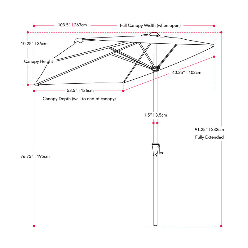Demi-parasol 8 pi 7 po Karibe, Rouge rubis