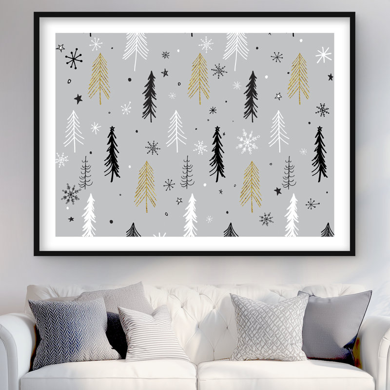 Christmas Tree Pattern - Framed Matted Holiday Print Decor, 48" H x 36" W