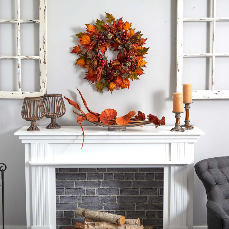 Autumn Maple and Berry Artificial Wreath with Pinecones