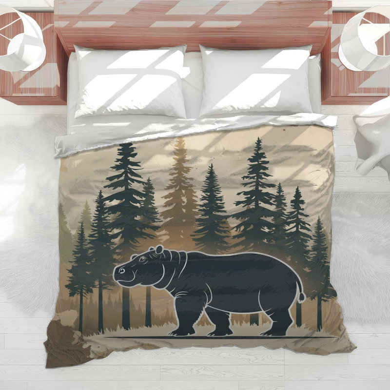 Hippo In Pine Forest Comforter, King