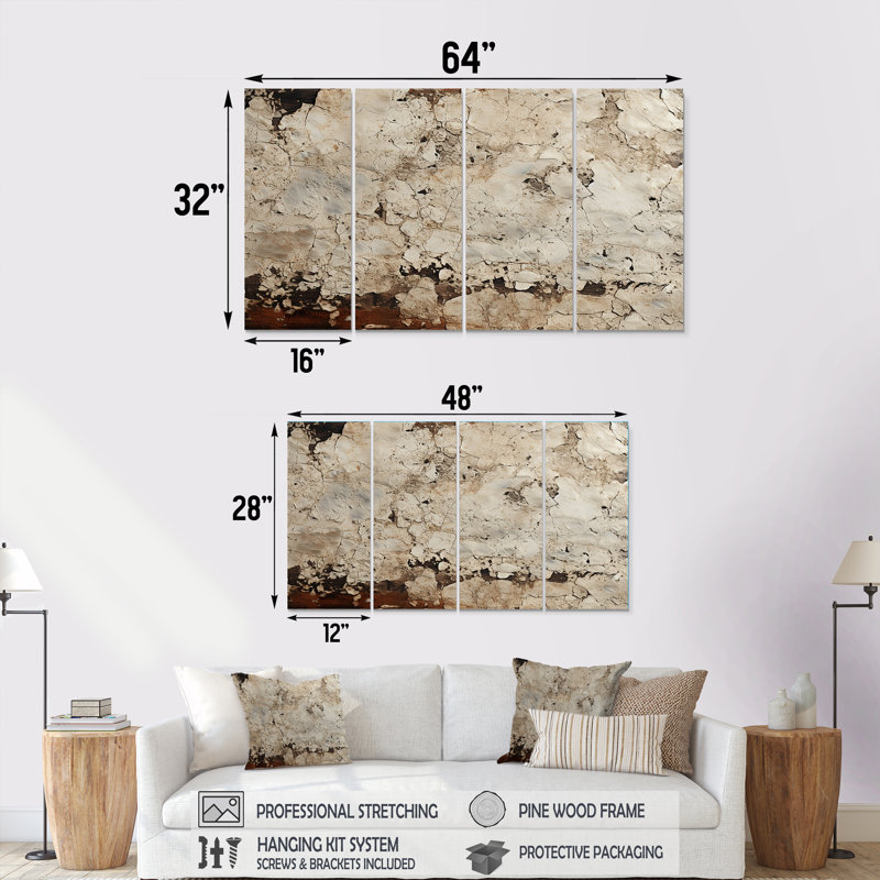 «Gray Rhythms Champagne I - Champagne», art mural 4 pièces, H 32 po x l 64 po