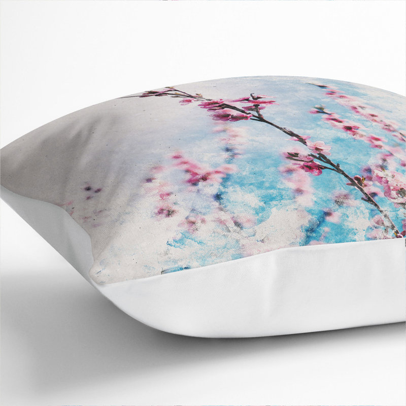 Delicate Cherry Blossom Tree Watercolour Square Throw Cushion, White, 55cm H x 55cm W x 20cm D