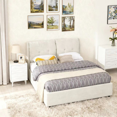 Lit plateforme tapissier avec rangement et tête de lit hydraulique en tissu chenille pour plus de confort et de style