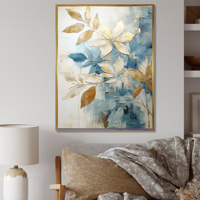 «Gold and Blue Abstract Botanical - Abstract Botanicals», reproduction sur toile