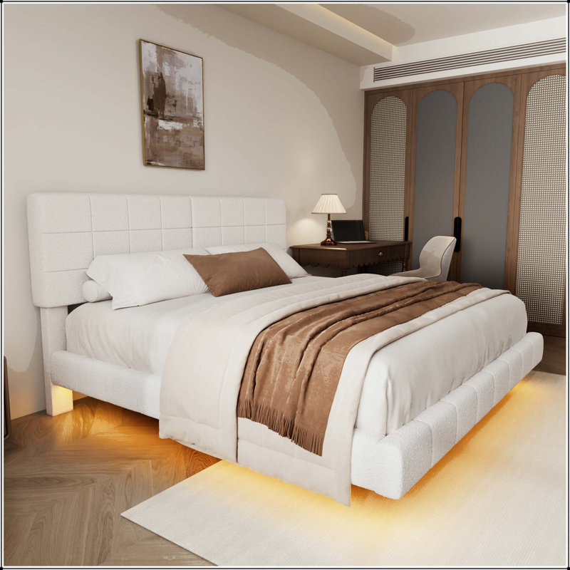 Lit flottant avec lumière White Boucle, Très grand lit