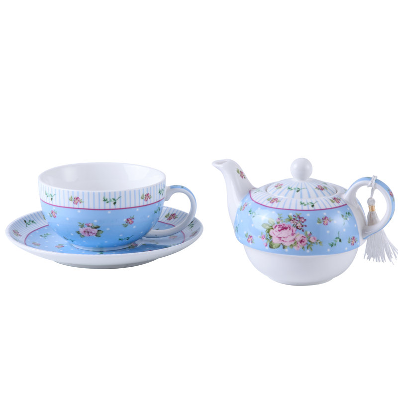 Lily Manor Alemany 0.5ml Stovetop Safe Floral Teapot, Rose Blue