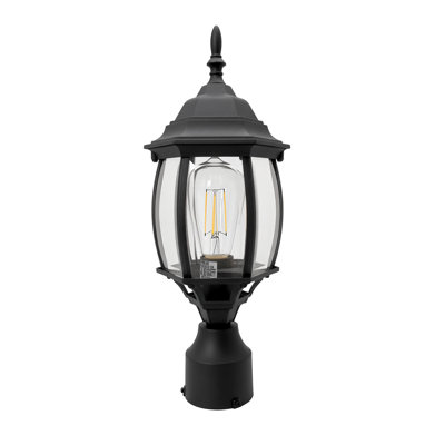 17“H Outdoor Post Lantern in Matte Black with Clear Glass Panels
