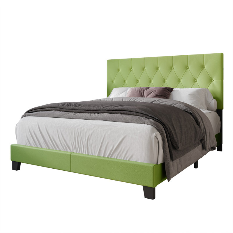 Araseli Upholstered Standard Bed, Light Green, Queen