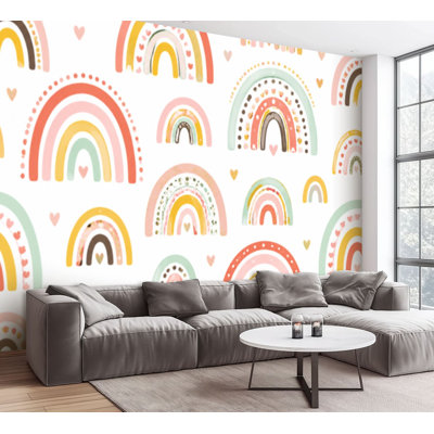 Wall Mural Peel and Stick Wallpaper Boho Rainbows seamless Rainbows Self-Adhesive Removable Contact Paper Wall Decor for Living Room Bedroom 100"H x 144"W