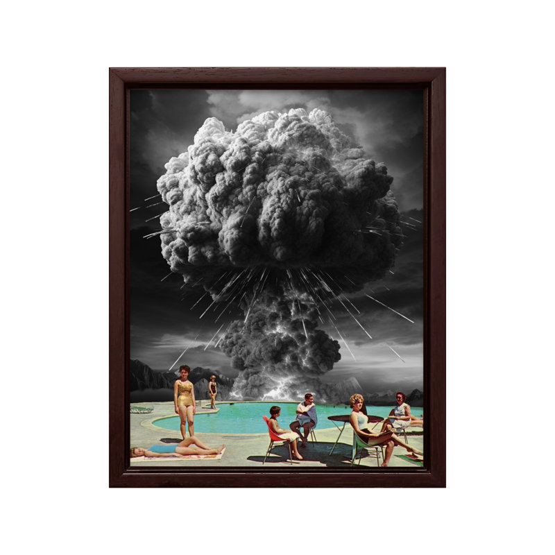 Atomic Bomb Pool Party, Canvas, Brown Framed, 11"H x 14"W