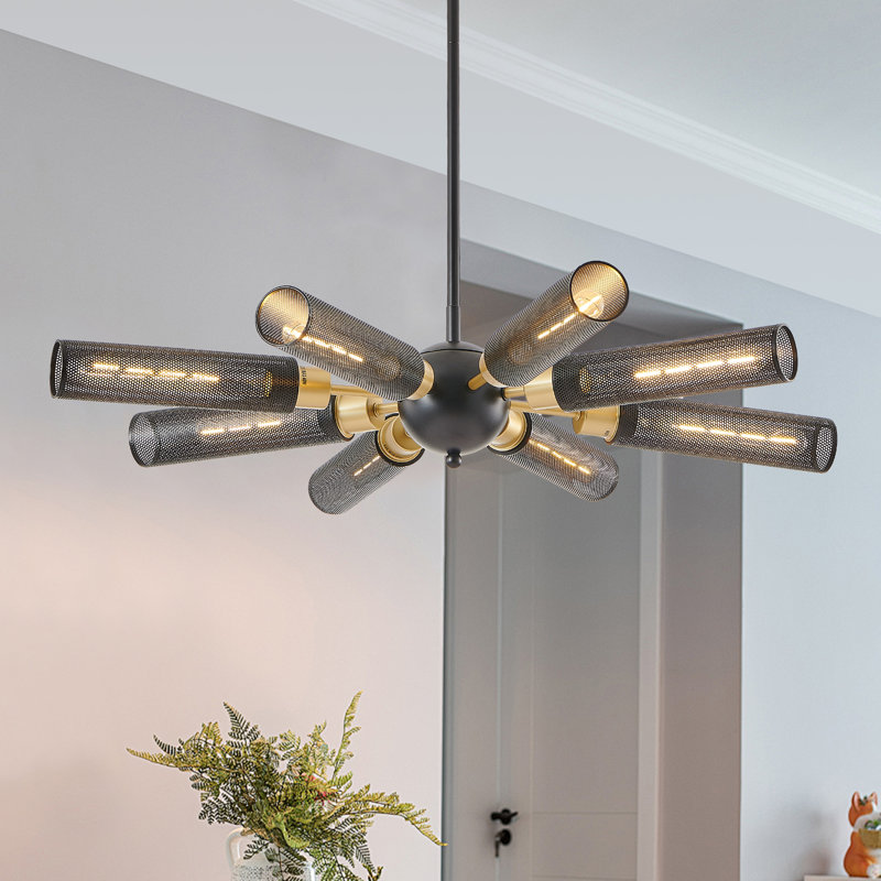 Lustre spoutnik 8 lumières Cullen avec abat-jour en maille et hauteur réglable (ampoule non incluse)
