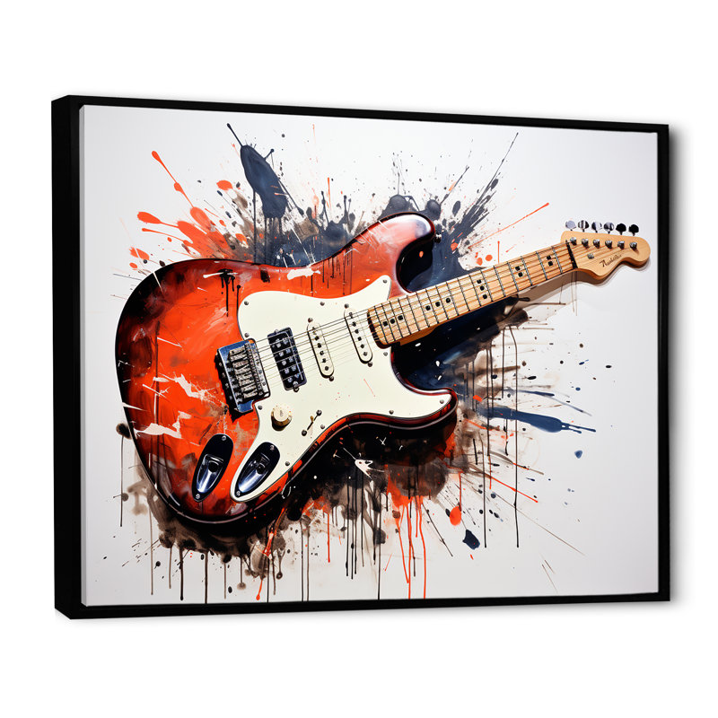 «Red Fluid Brown», guitare, art mural, Cadre flottant noir, H 30 po x l 40 po x P 1,5 po