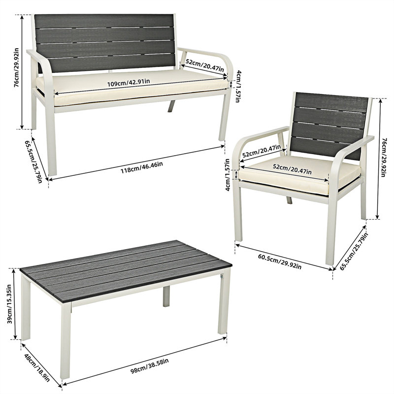 Ensemble repas 4 personnes 38,58 "avec coussins Reding, Blanc / gris, Beige