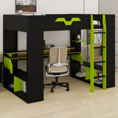 Lit mezzanine en bois durable avec prise de courant, lumières RVB et gestion des câbles intégrée