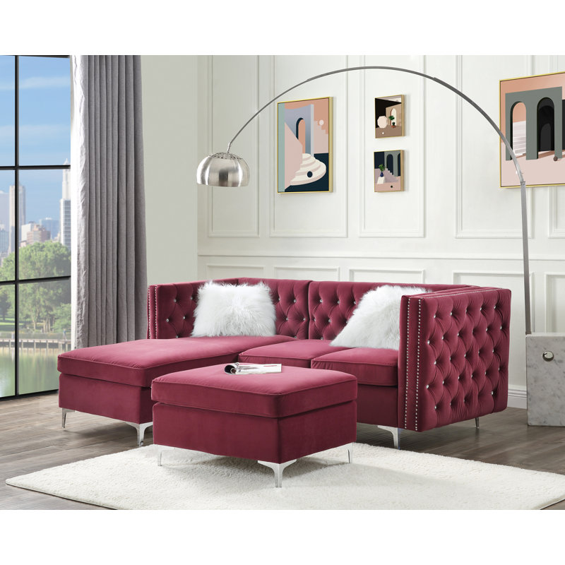 Eniya Velvet Ottoman, Burgundy Velvet