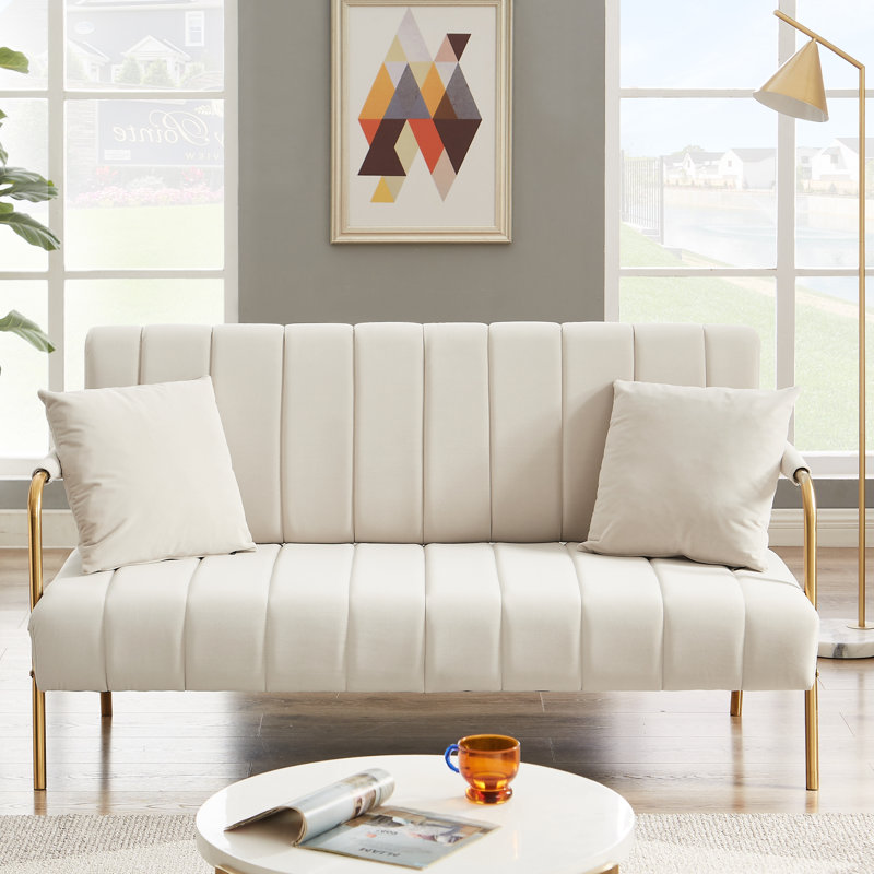 Kynnadi 62'' Velvet Futon And Mattress, Beige Velvet