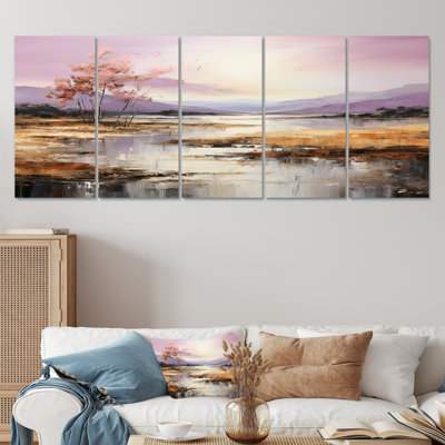 «Purple Lake and Mountain I - Lake», ensemble de 5 décorations murales