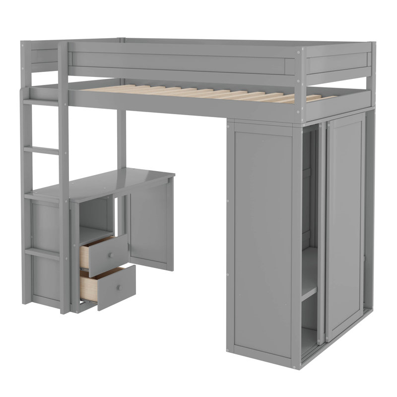 Lit mezzanine avec bureau intégré Ieishia par Harriet Bee, Simple, gris