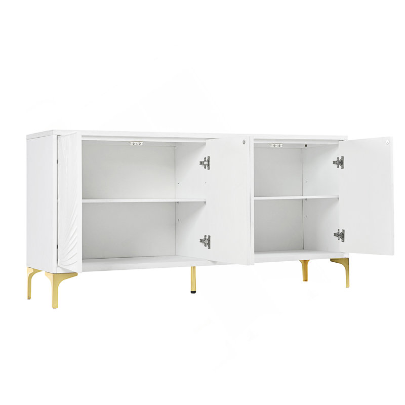 Armoire de rangement multifonctionnelle, buffet à quatre portes avec texture unique, tablettes réglables, idéale pour le bureau, le vestibule et le salon