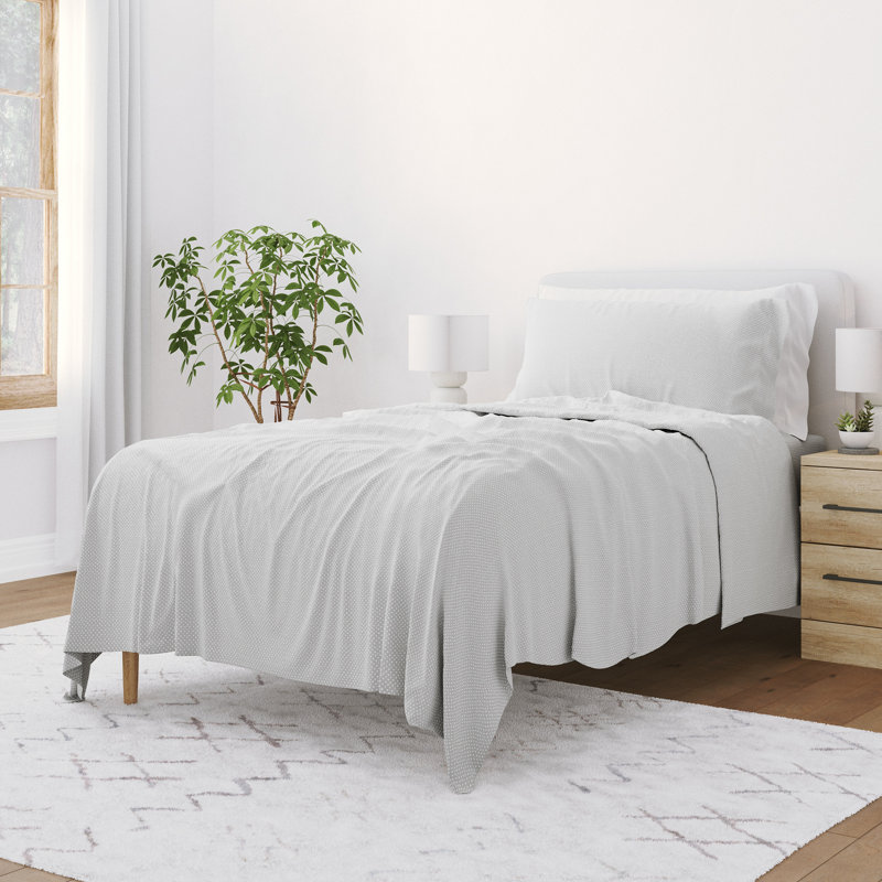 Light Gray Queen Microfiber Heart Print Sheet Set