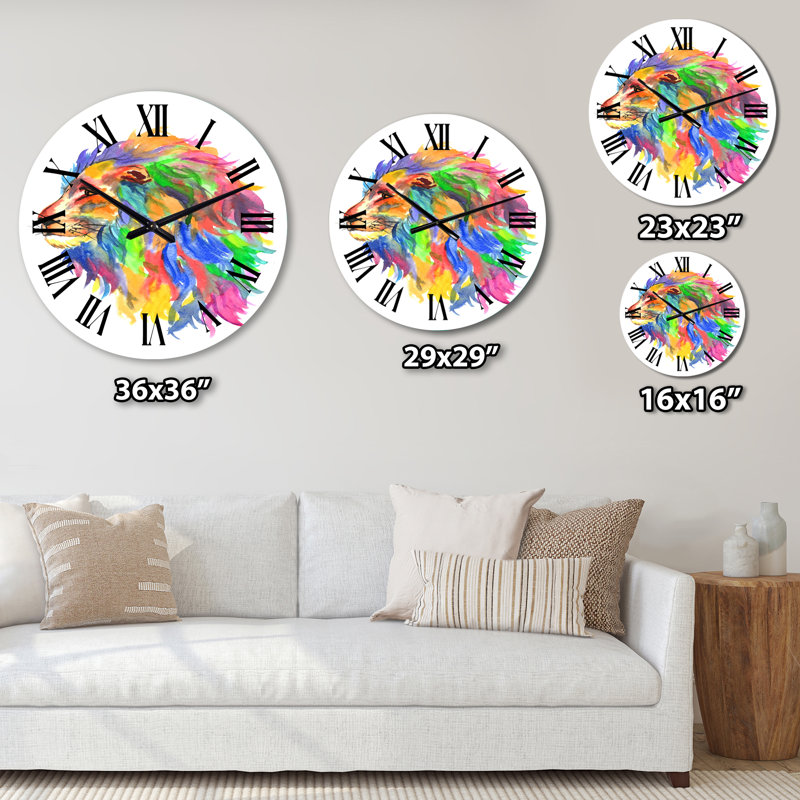 Portrait multicolore d'un lion - horloge murale traditionnelle, Petit