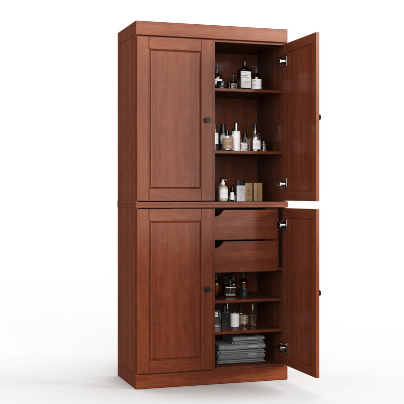 32" W x 71.5" H 100% Solid Wood Freestanding Bathroom Linen Cabinet with Doors, 2 Drawers & Adjustable Shelves – Modular Storage Organizer