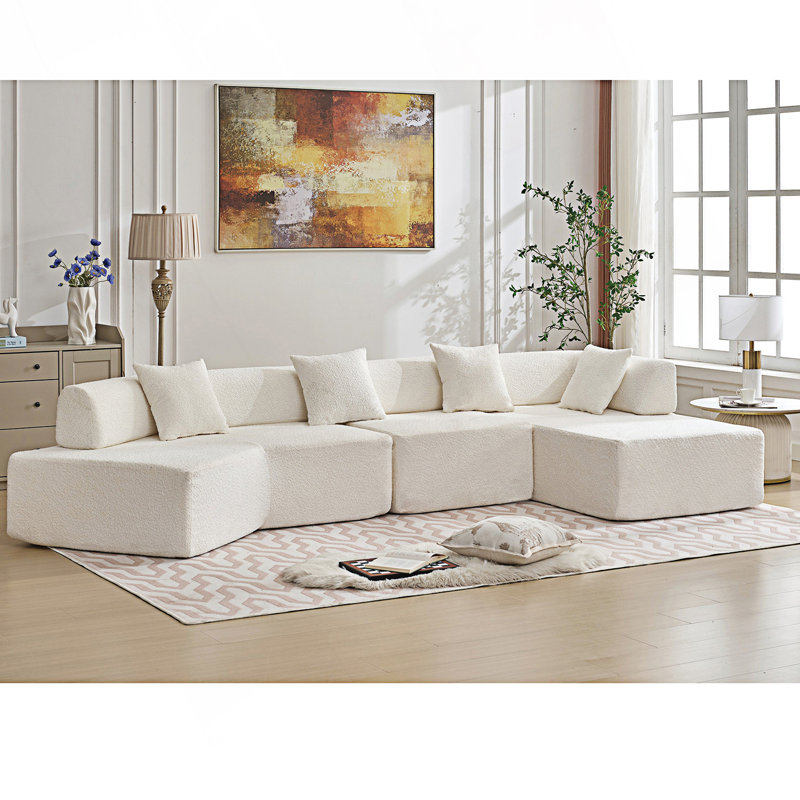 Canapé modulaire, canapé avec méridienne Boneless, Polyester blanc