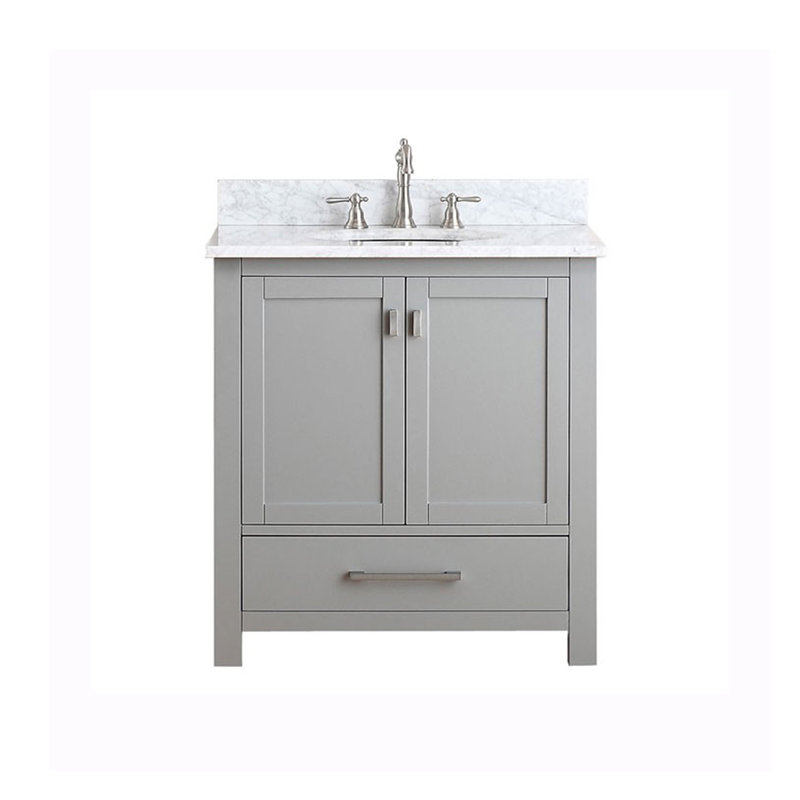 Modero 30" Single Bathroom Vanity with Top, Chilled Gray, Carrera White Marble, Brushed Nickel