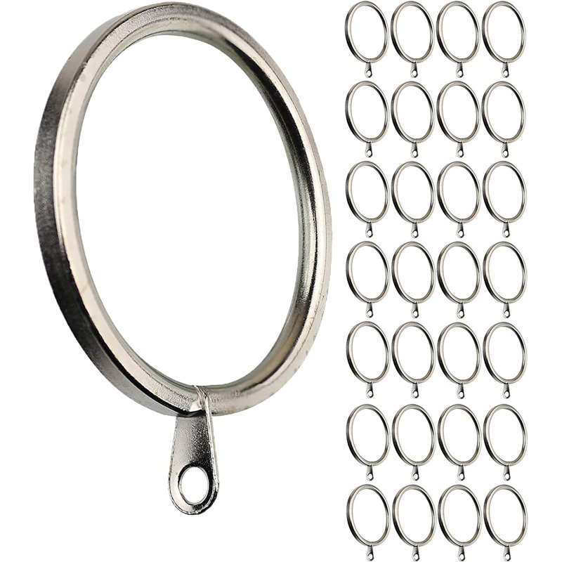 Anneaux de rideau plats en métal 28 pouces avec œillets Meriville, Nickel satiné, 2"
