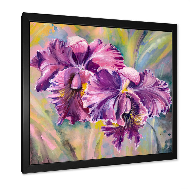Fleurs d'orchidées - On, Impression noire sur toile encadrée, H 16 po x l 16 po x P 1 po