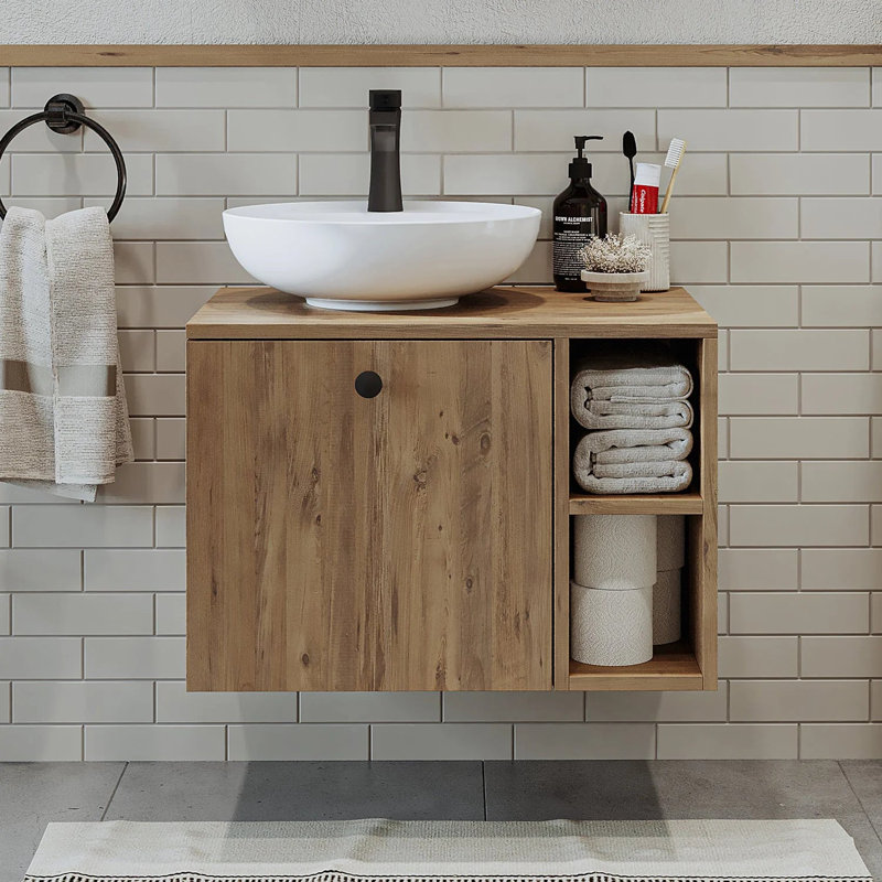 Lotus Bathroom Vanity Unit with Ceramic Washbasin / Sink 65cm, Natural
