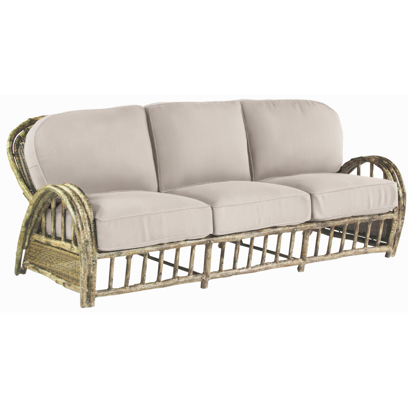 River Run 88'' Wide Premium All-Weather Wicker Patio Sofa with Cushions, Canvas Bird's Eye Sunbrella® Canvas