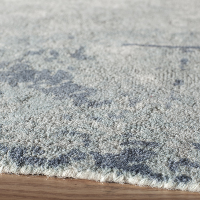 Tapis bleu / ivoire en laine touffeté et fabriqué à la main à motif abstrait Mamedov, Rectangle 2 pi x 3 pi