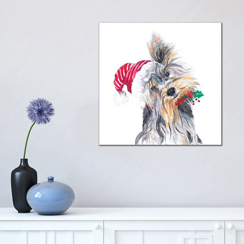 "Holiday Dog III" par Patricia Pinto, reproduction d’art, H 18 po x l 18 po x 1,5 po, Toile tendue, Pas de tapis
