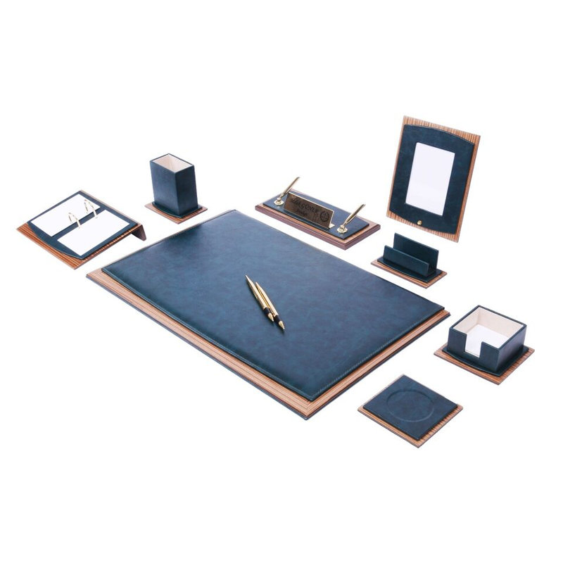Michihiro Leather / Faux Leather Desk Organiser Set, Green