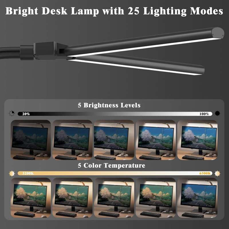 LED Desk Lamp With Phone Holder Base, 24W Adjustable Gooseneck Lamp, 25 Lighting Modes For Home Office Study