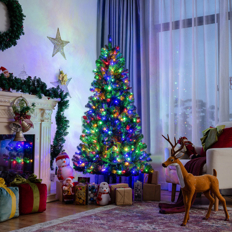 6ft Green Pre-lit Pine Christmas Tree with Remote-Controlled LED Lights