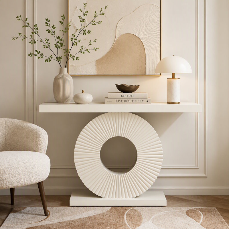 Canapé moderne en bois avec base géométrique, Blanc