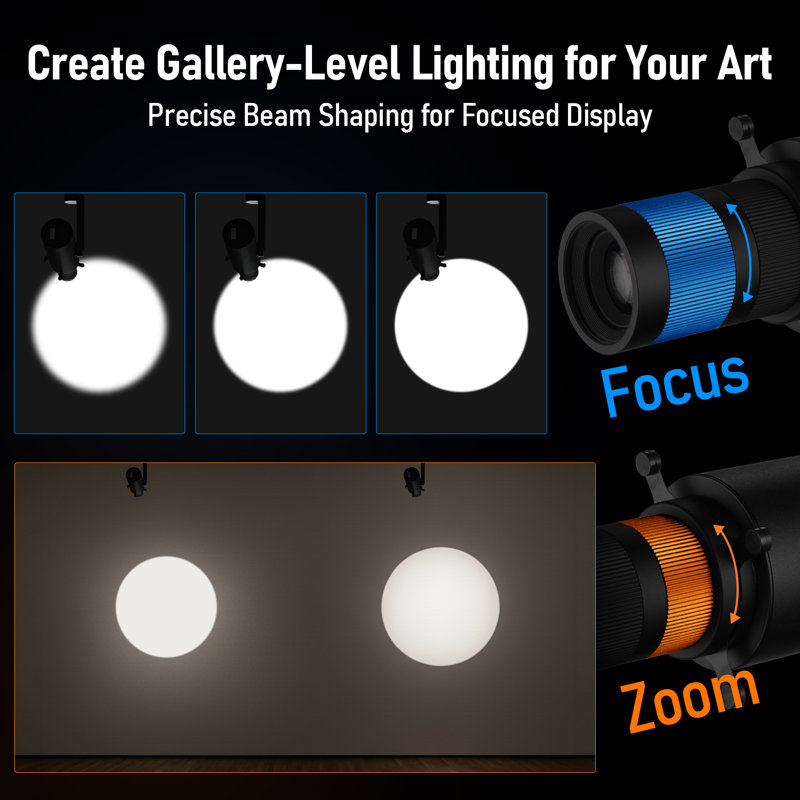 Vectis 15W LED Track Light Head with Zoom and Beam Shaping, Dimmable H Track Accent Spotlight, Black