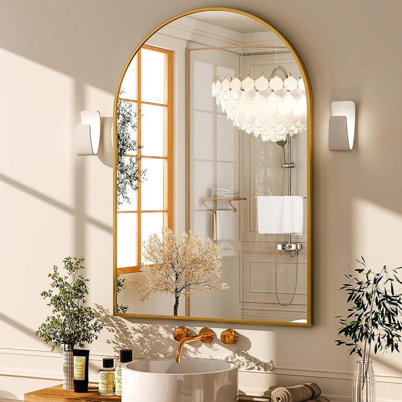Arch Bathroom Mirror, Wall Mounted Vanity Mirror With Aluminum Alloy Frame For Living Room, Bedroom, Bathroom, And Entryway