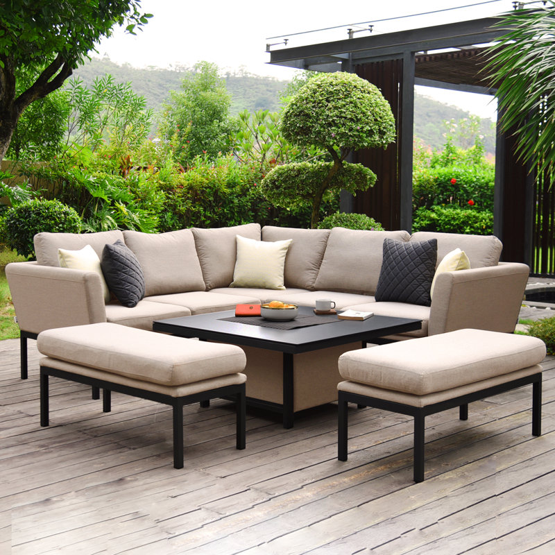 Appian Outdoor Fabric Pulse Square Corner Dining Set - with Rising Table - Taupe