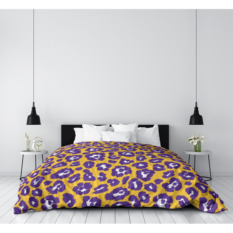 Housse de couette simple à imprimé léopard, Microfibre, Housse de couette simple TG, Jaune / mauve/ blanc