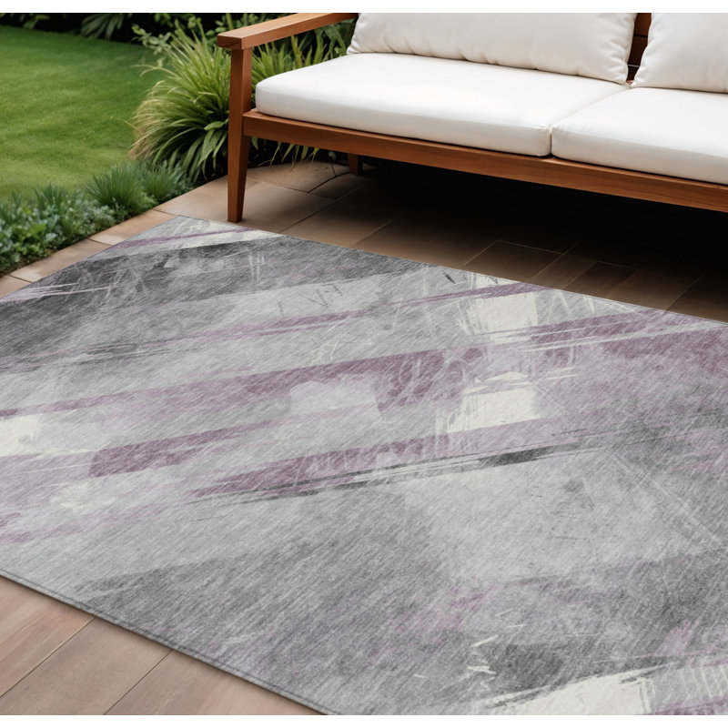 Tapis lavable à rayures 9 pi x 12 pi lavande et gris