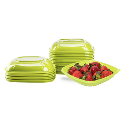 Bol à salade carré jetable en plastique vert de 710 ml (50 unités)