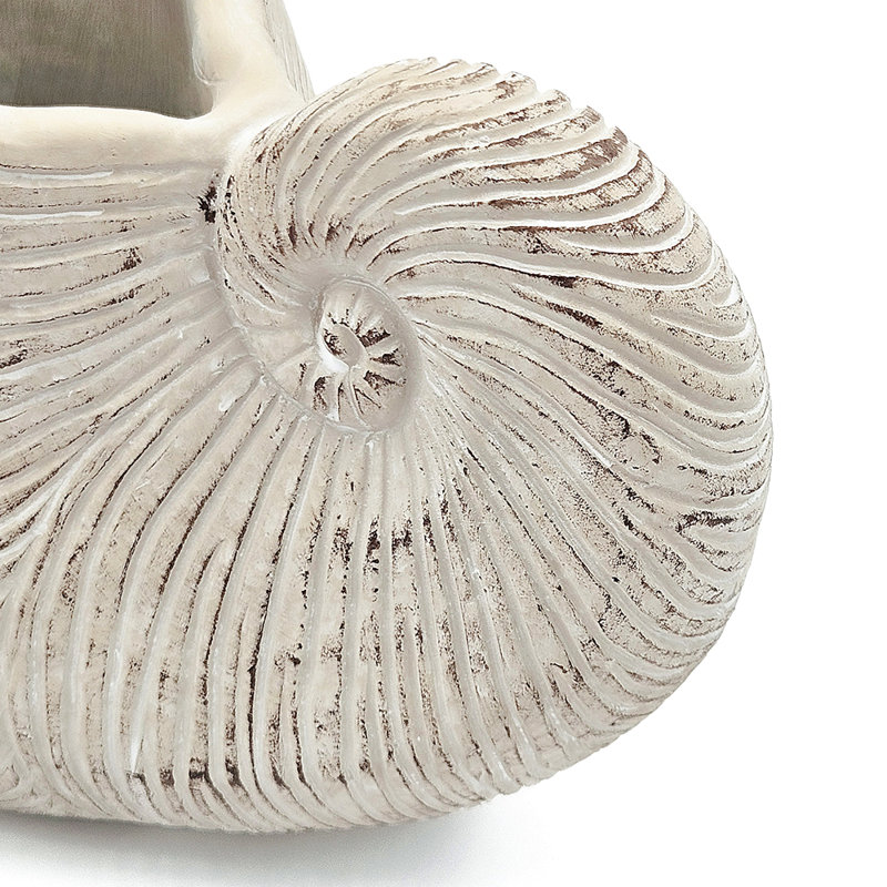 Sand And Cement Nautilus Shell Planter With Textured Beige Finish, 7.7" H x 11.5" W x 6.7" D