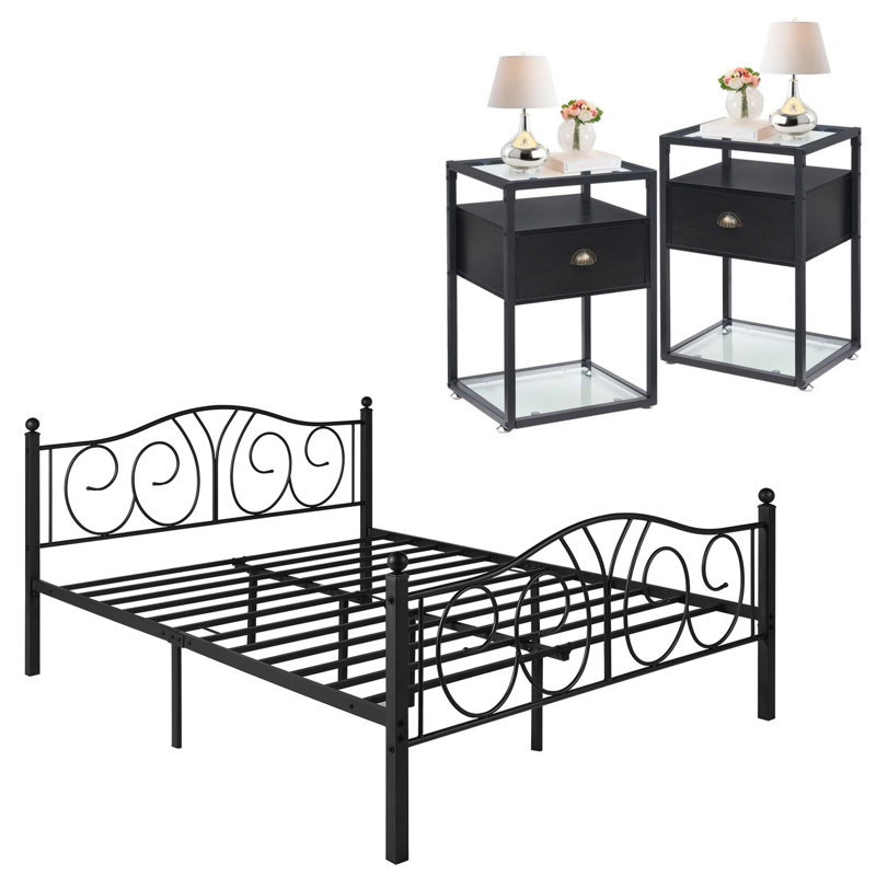 Ensemble de chambre à coucher 3 pièces Alsa (ensemble de 3), Noir, Grand