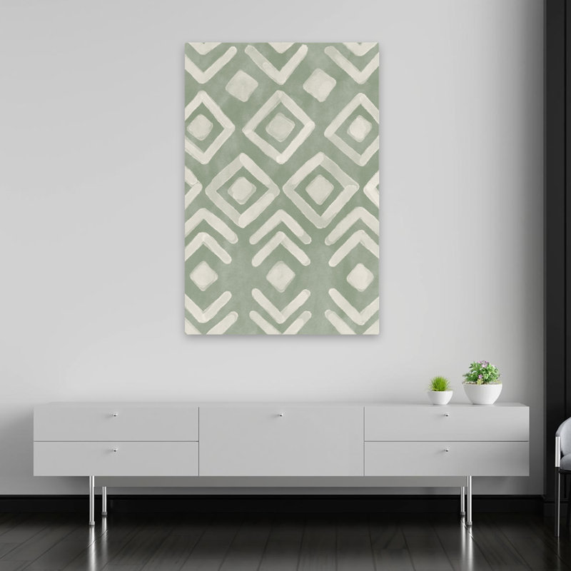 Cottage Botanical Pattern VIIID - Arrows Diamonds Geometrics Green Art, 60" H x 40" W