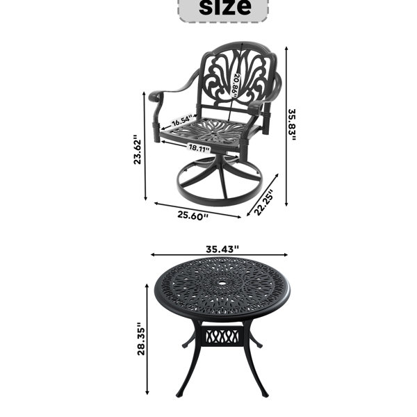 Ebern Designs 3 Cast Aluminum Outdoor Dining Setup. 2 Swivel Chairs ...