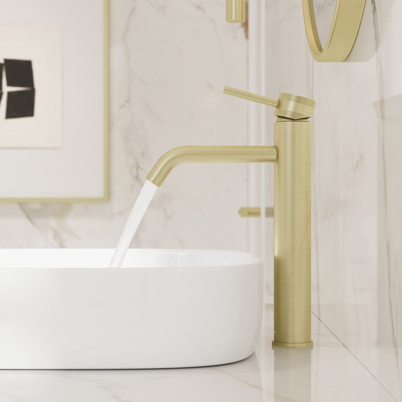 Angelsey 12" H Vessel Sink Faucet with Pop-Up Drain, Single-Hole Single-Handle Round Bathroom Faucet in Zirconium Gold